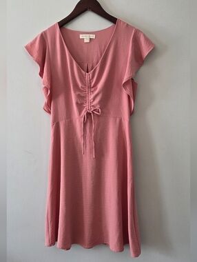 Monteau Mauve-Pink Ruched Front Midi Dress